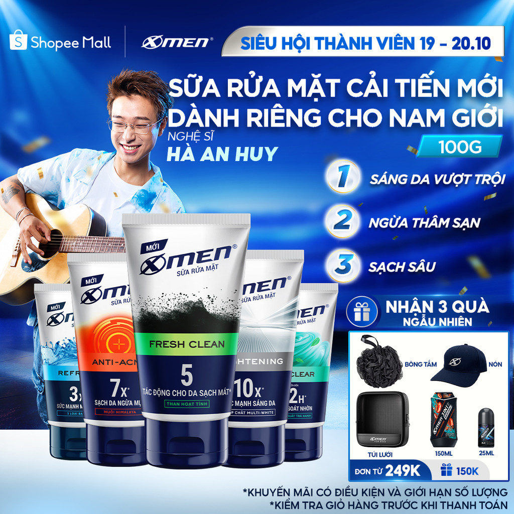 Sữa Rửa Mặt XMen 100g Dành Cho Nam Giới - Detox, Sáng Da, Ngừa Mụn, Sạch Sâu, Kiểm Soát Nhờn
