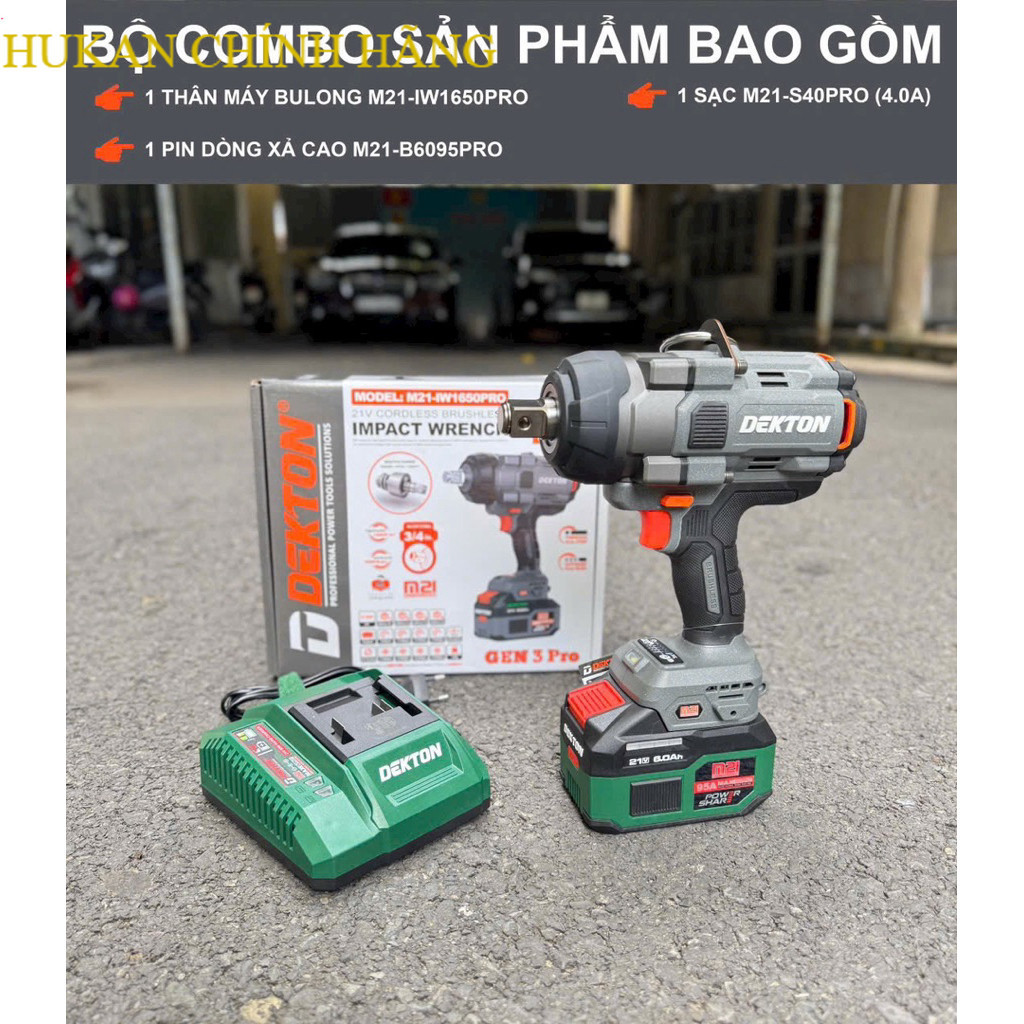 Combo Máy Siết Mở Bulong Dekton M21-IW1650PRO - Pin Sạc M21-B6095PRO - Búa Âm - Lực Siết 1650N HUKAN