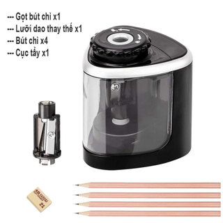 Gọt Bút Chì Điện Thông Minh - Combo Full Phụ Kiện: 1 Gọt + Lưỡi Thay + 4 Bút Chì + Tẩy