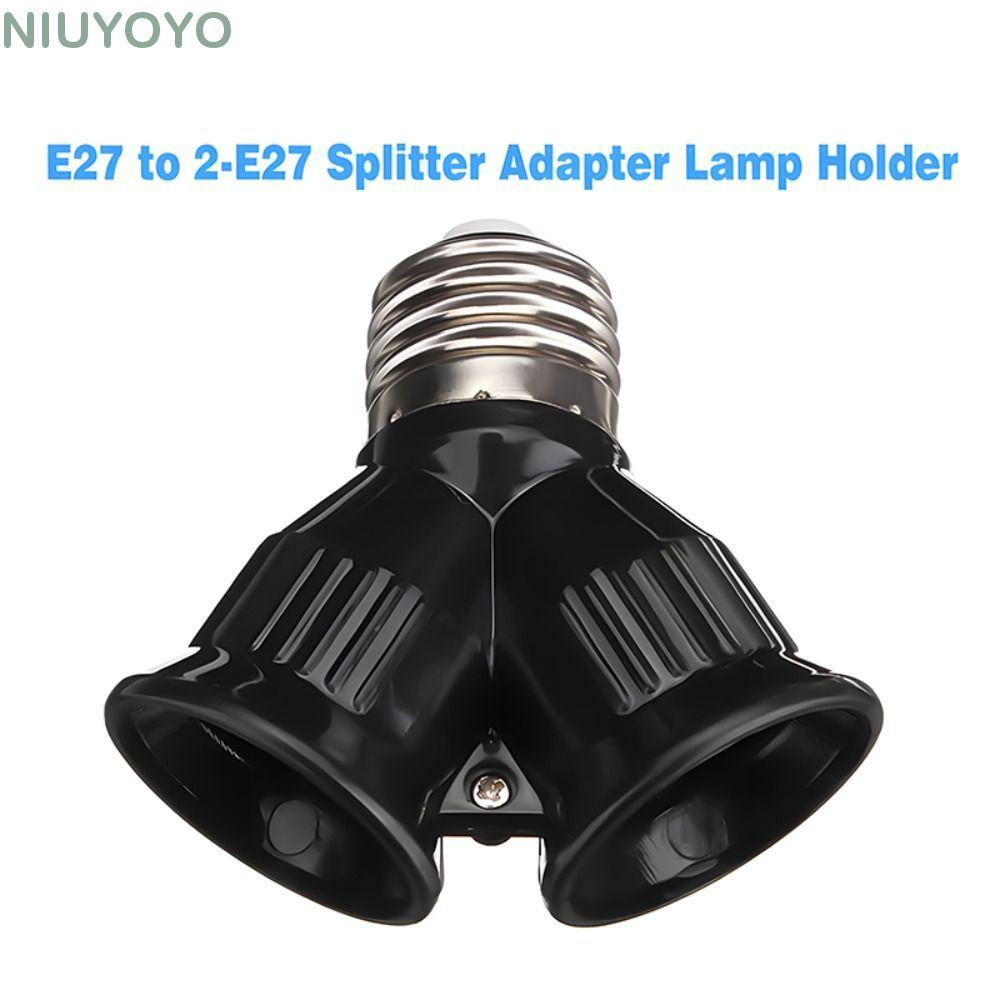 Ổ cắm bóng đèn NIUYO E27, PC chống cháy E27 ĐẾN 2E27, Màu đen cặp song sinh bền bỉ với bộ chuyển đổi