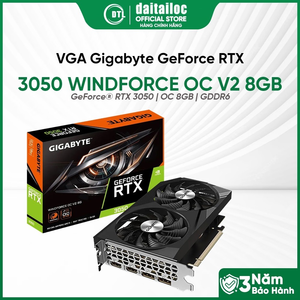 Card màn hình VGA GIGABYTE RTX 3050 WINDFORCE OC V2 8GB | Chính Hãng | Bảo Hành 36 Tháng