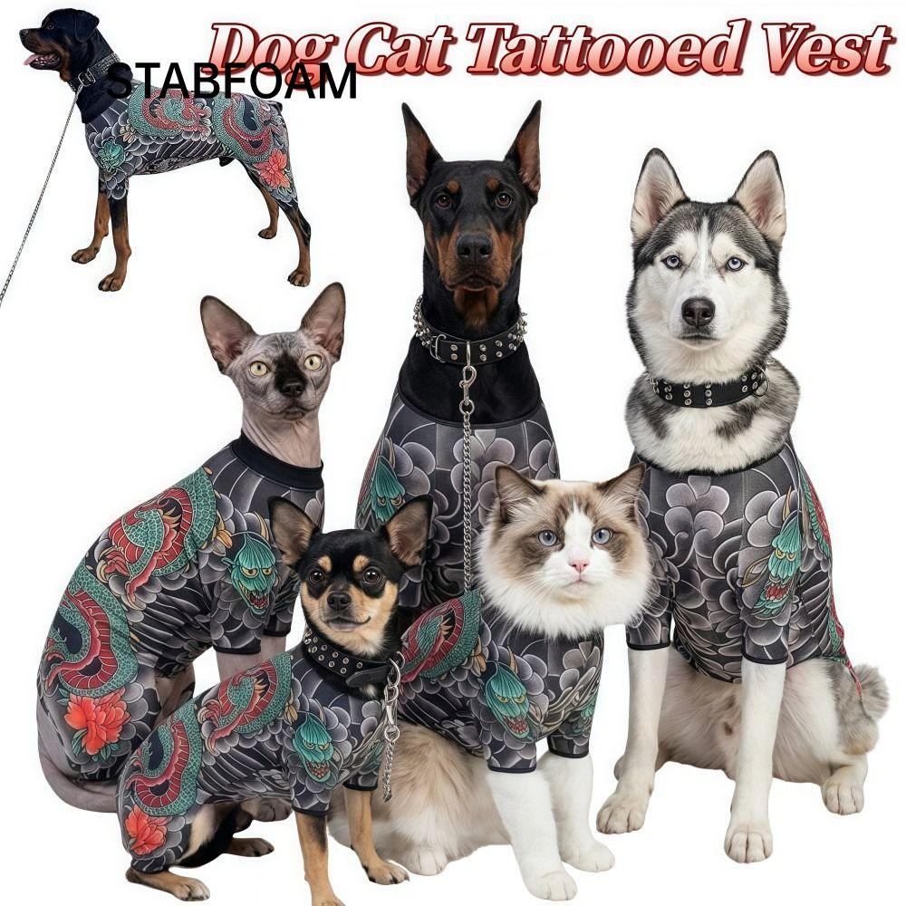 STABFOAM Dog Cat Tattoo Jacket, Áo Vest hình xăm thú cưng giống như thật ngộ nghĩnh, sáng tạo Quần á