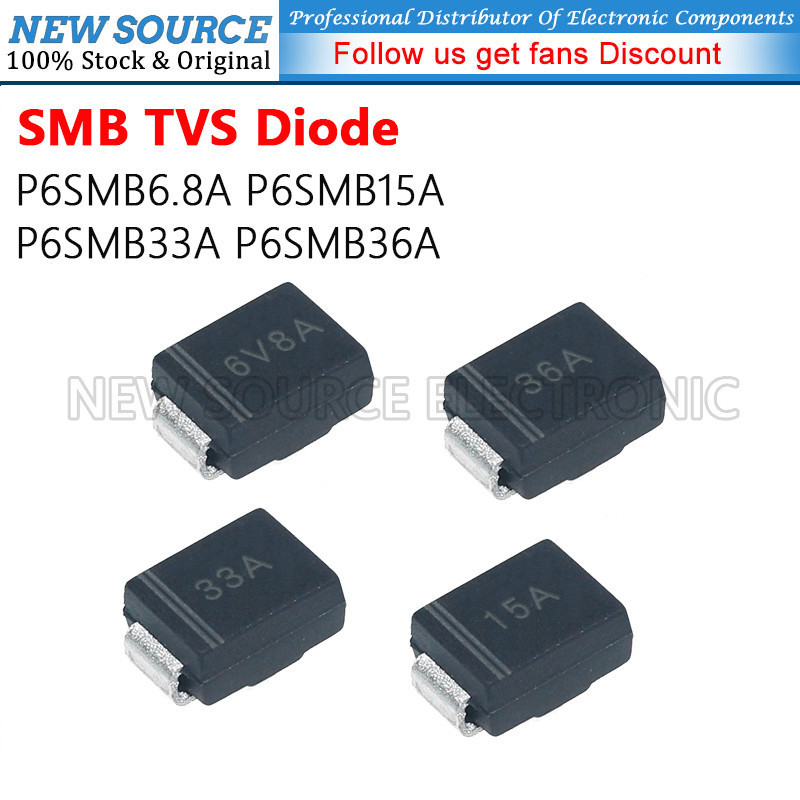 [10-50 chiếc] 6V8A 15A 33A 36A SMB TVS Diode P6SMB6.8A P6SMB15A P6SMB33A P6SMB36A SMD DO-214AA Diode