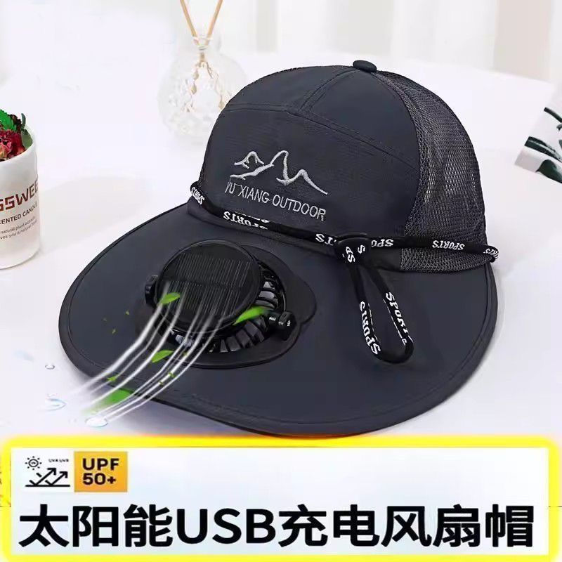 Outdoor Fishing Site Dual Ventilation Fan pp Solar Energy tq Sun hat for sun protection usb Summer m