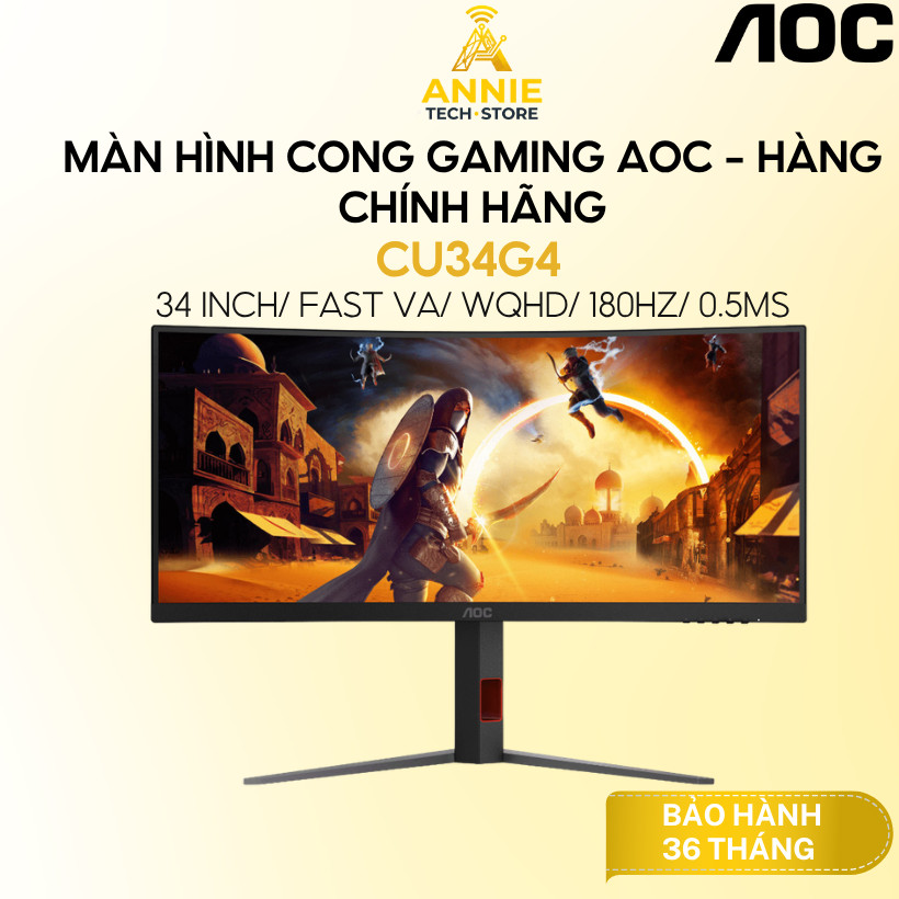 Màn hình cong gaming AOC CU34G4 (34 inch/Fast VA/WQHD/180Hz/0.5ms) - Hàng chính hãng