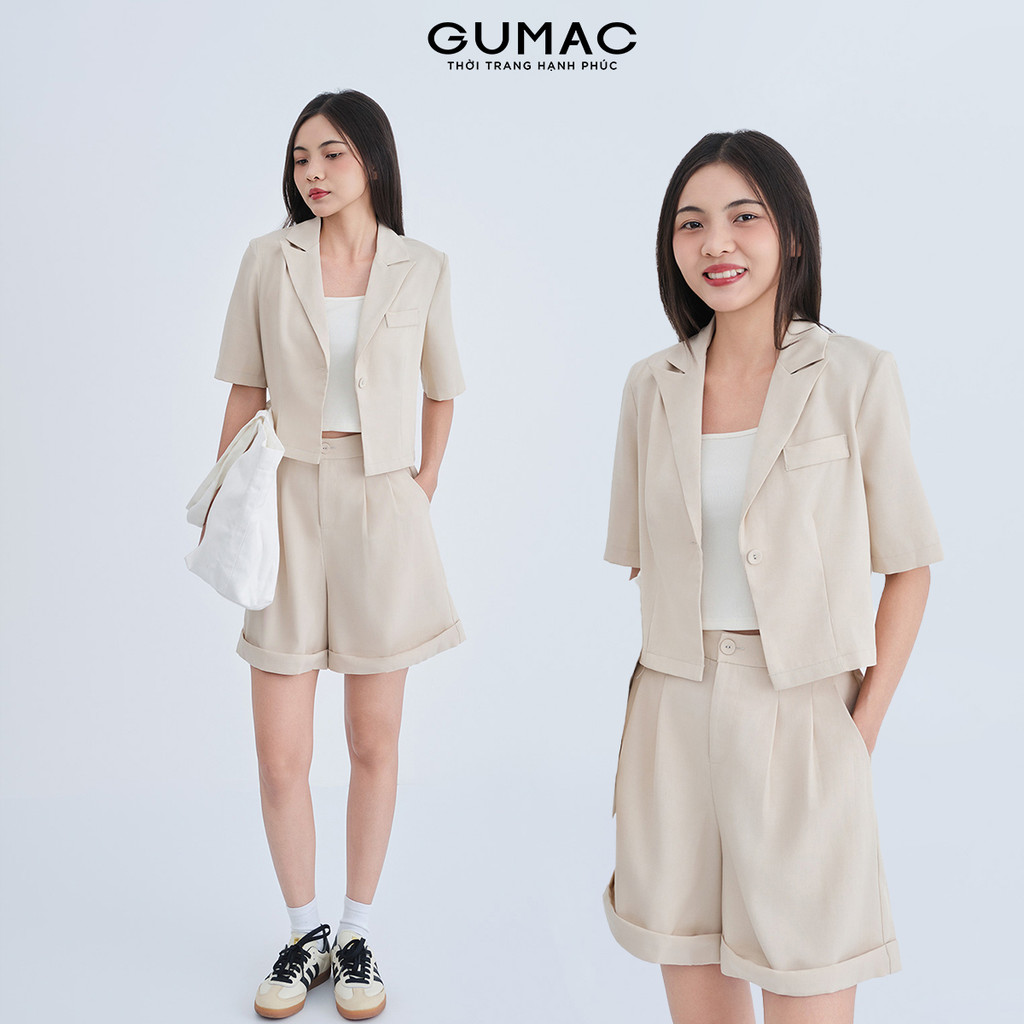 Set lẻ Áo Blazer nữ Gmorning - GUMAC lửng  YOWE07070 - Quần short nữ Gmorning - GUMAC lai lật YSHE07