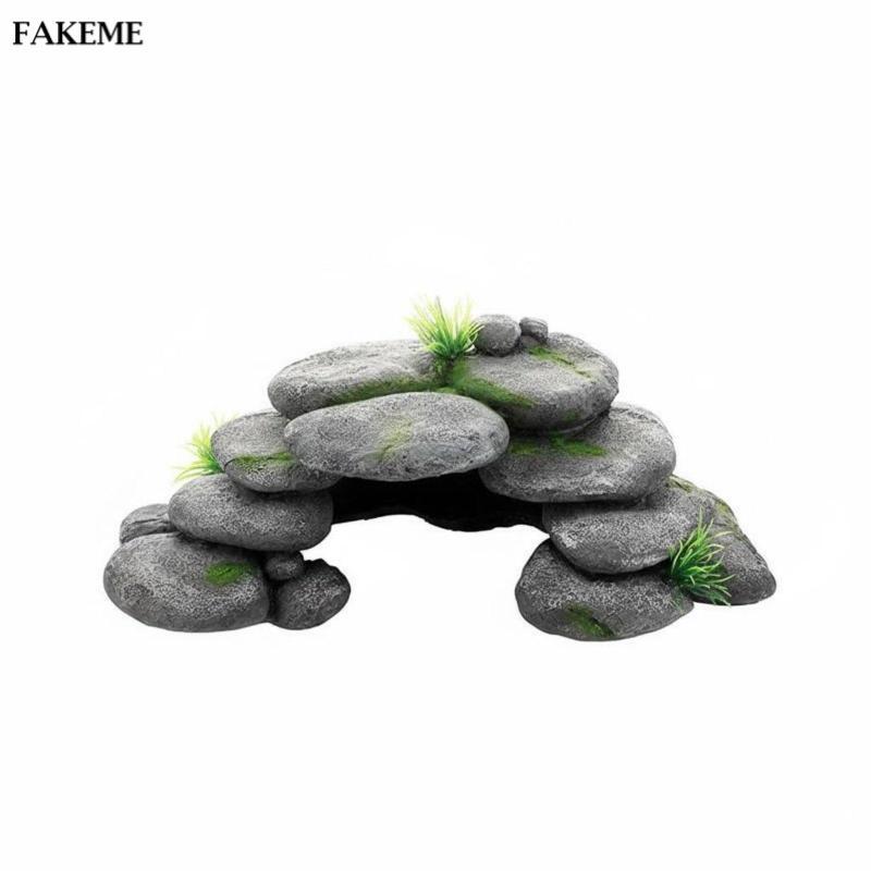 FAKEME Nhựa Rock Cave Aquatic Pet Hideout Hang Xếp Chồng Sỏi Trang Trí Không Cạnh Thủy Sinh Môi Trườ