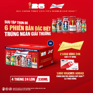 [MỚI] Combo 4 Thùng 24 Lon Bia Budweiser Sleek Can Chính Hãng (330ml/ lon)