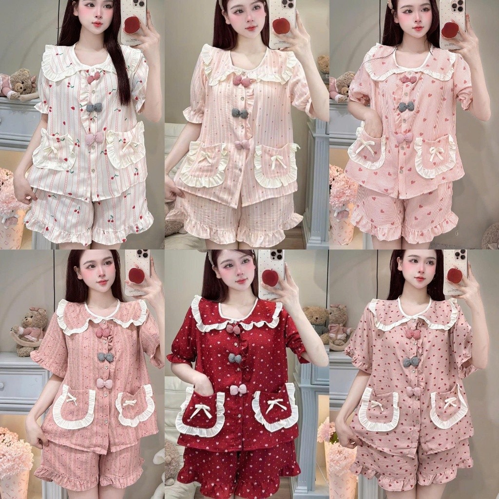 [MẪU HÈ] Bộ Đồ Ngủ Nữ JUSOKA Pijama Chất Liệu Đũi Vân Mây Cổ Sen Viền Bèo Đính Nơ Siêu Mềm Mịn DU38