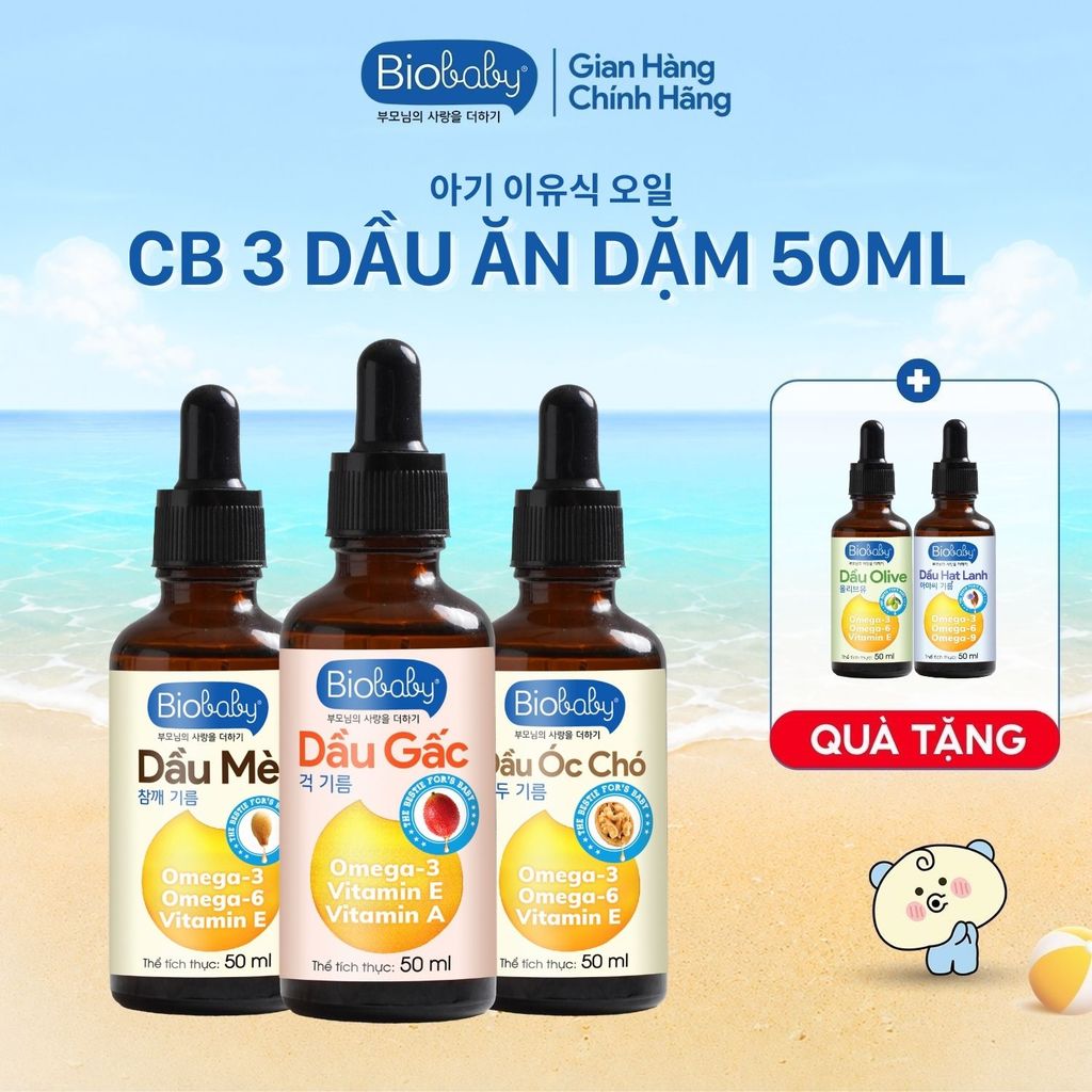 Dầu ăn dặm cho bé Biobaby bổ sung DHA, Omega3 hỗ trợ phát triển trí não cho bé từ 6 tháng, chai 50ml