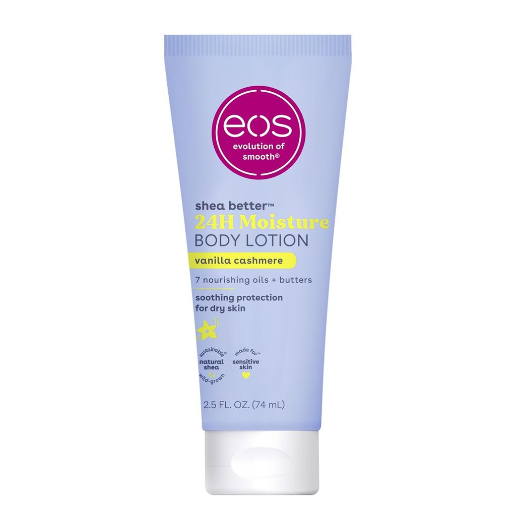 eos 24H Moisture Travel Body Lotion- Vanilla Cashmere, Travel Size Essential, Toiletries, Mini Body 