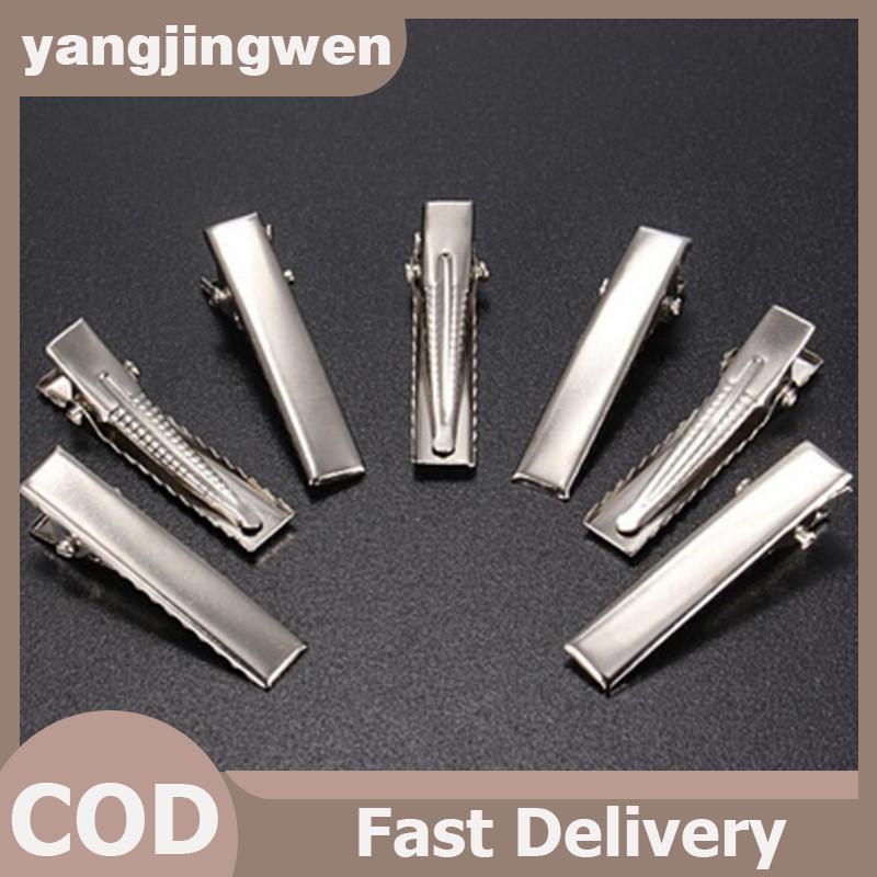 YANGWEN 50 CÁI Kẹp tóc kim loại phẳng bạc thời trang Prong Kẹp tóc phẳng Kẹp tóc kim loại.