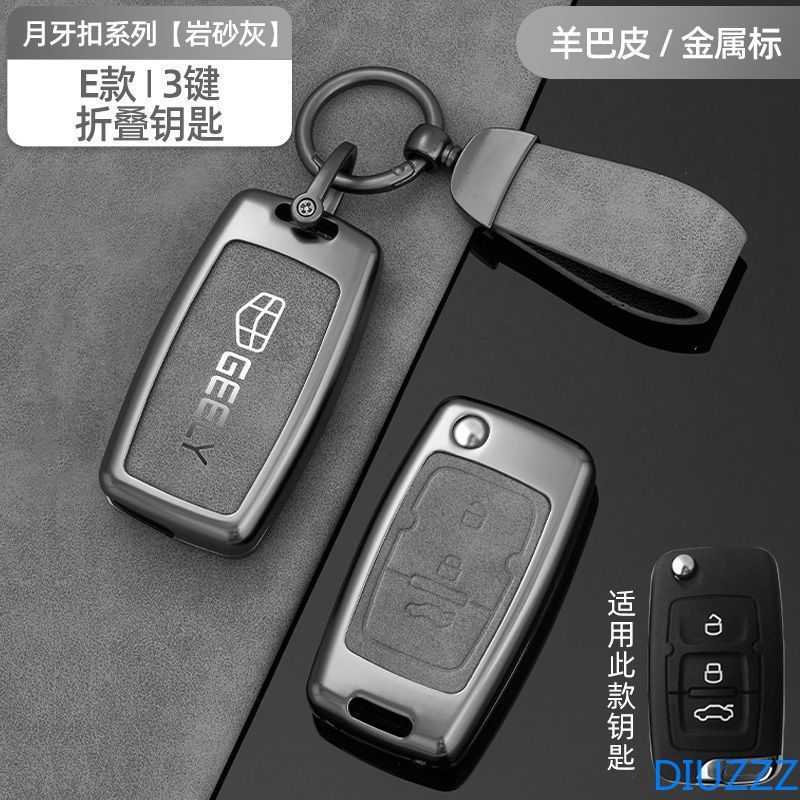 Vỏ chìa khóa ô tô từ xa bằng kim loại gấp + da cho Geely Emgrand EU 7 EC7 EC715 EC718 EC7-RV EC715 E