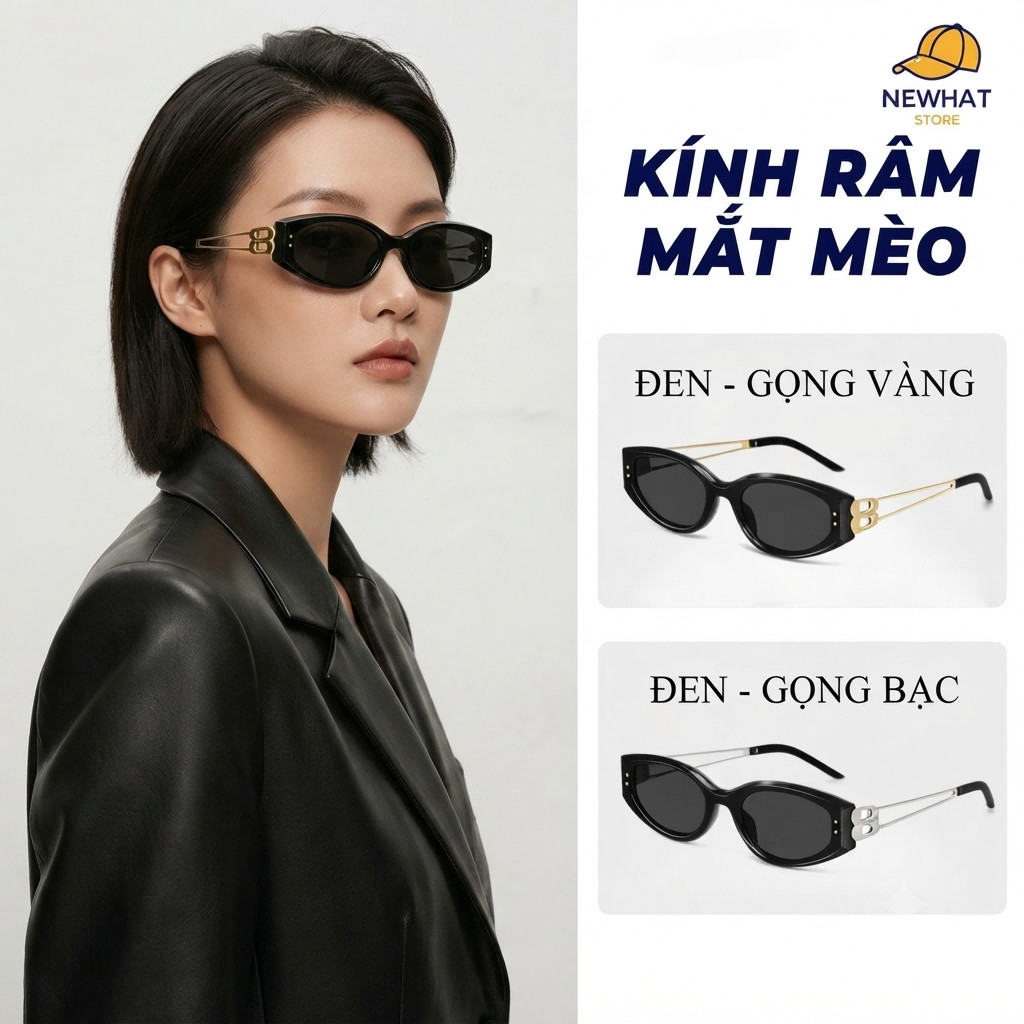 [NEWHAT STORE] Kính Râm Mắt Mèo Cao Cấp – Chống UV400, Bảo Vệ Mắt, Tôn Dáng Mặt Cho Nam Nữ