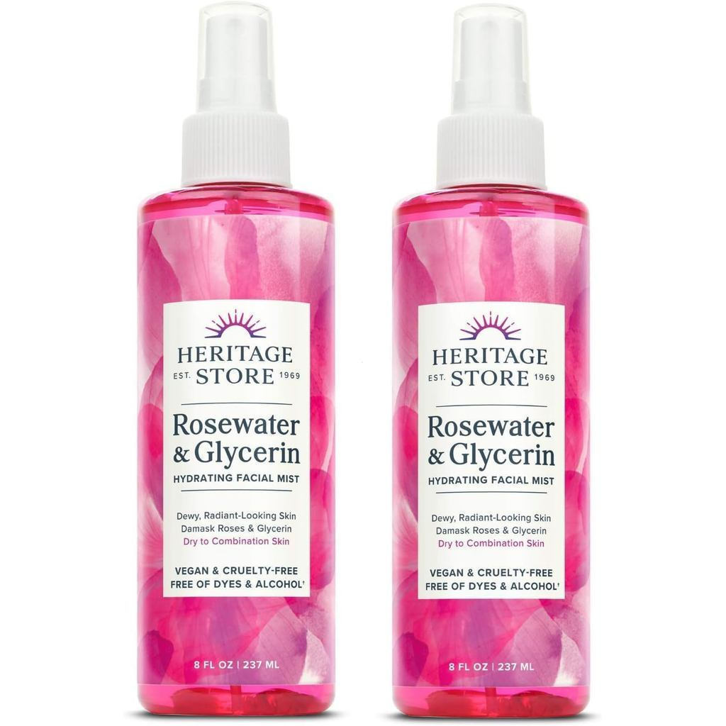 HERITAGE STORE Nước hoa hồng và Glycerin 2 gói-Sản phẩm chăm sóc da dưỡng ẩm cho da khô-Rose Chứa Gl