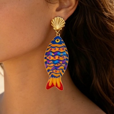 Pinkdudu Nhiệt Đới Cá Thả Bông Tai Vẽ Tay Phong Cách Bãi Biển Dangles Đa Năng Đại Dương Động Vật Trang Sức Cho Nữ PD2582