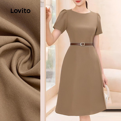 Đầm nữ Lovito nâu xuân hè dây kéo thanh lịch LBL27154