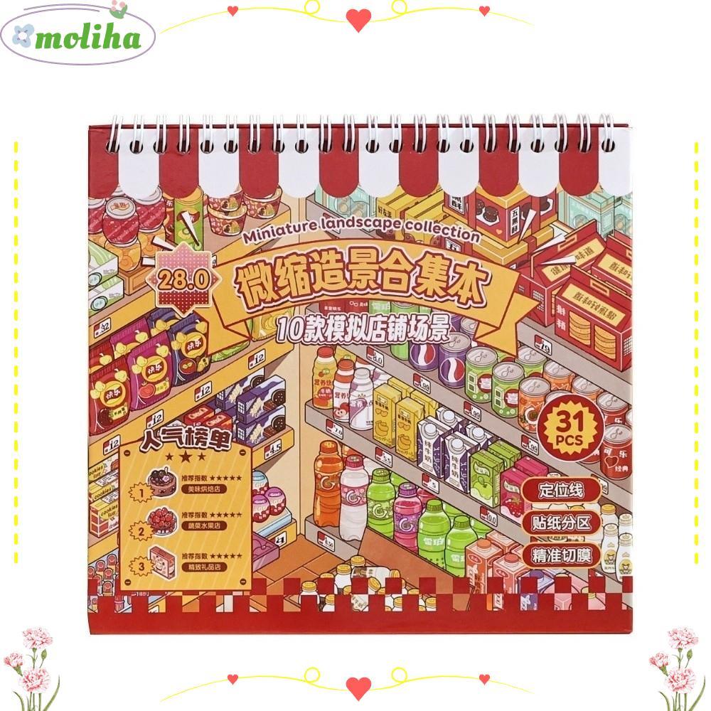 MOLIHA DIY Sticker Book, Kawaii Design Store Chủ Đề Phong Cảnh Sticker Book, PET Die-cut 10 Cảnh Poc