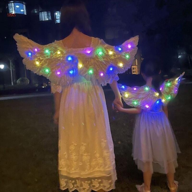 Shas Light Up Angel Wings Trang phục Devils Wings cho trẻ em Người lớn Feather Angel Wings