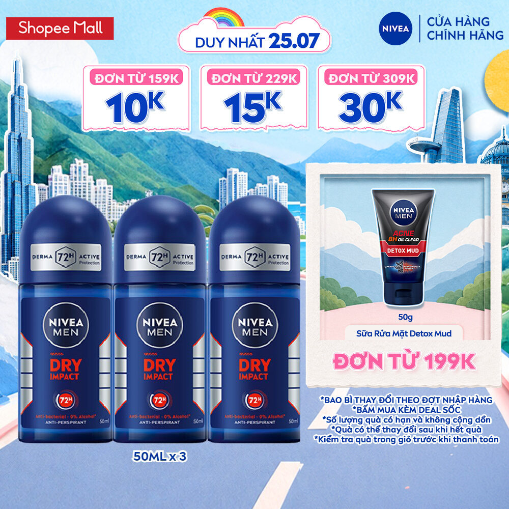 Bộ 3 Lăn Ngăn Mùi NIVEA MEN Khô Thoáng (50 ml) - 81610x3