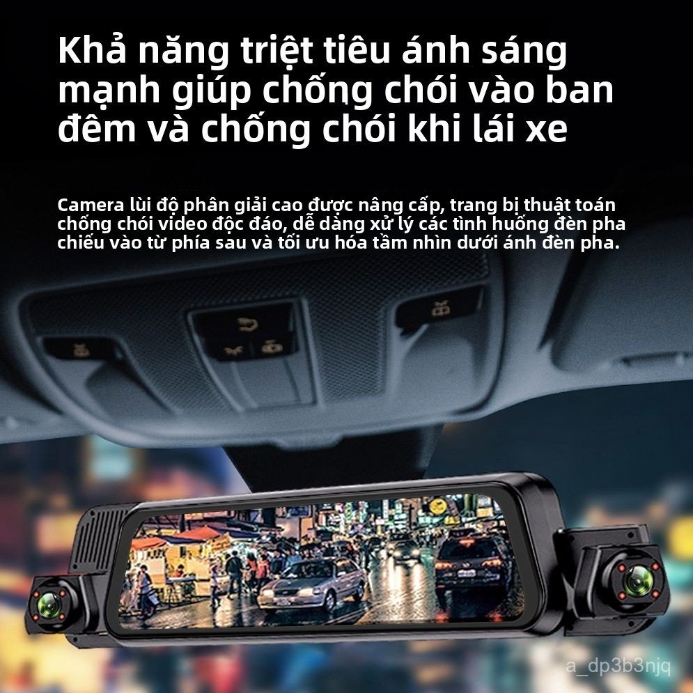 Camera hành trình 360 độ màn gương 10 inch 4K điều khiển giọng nói camera 4 hướng cảnh báo giao