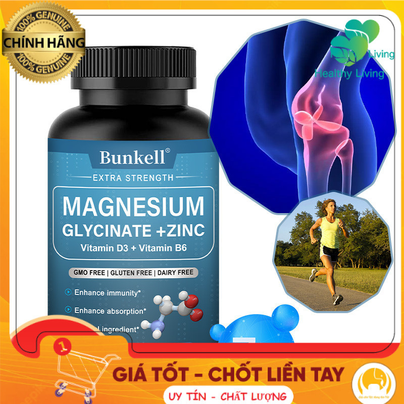 [CHÍNH HÃNG] Viên Uống Bunkell Magnesium Glycine - Hỗ Trợ Cơ Bắp, Xương Khớp, Miễn Dịch Và Não Bộ