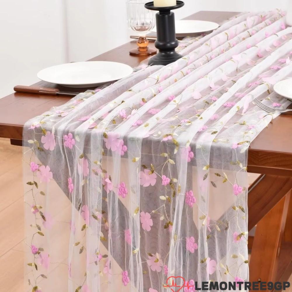 LEMONTREE9GP Hoa Table Runner, Ren 70x300CM Vải tuyn Table Runner, Polyester Thêu Hoa Sheer Sheer Ta