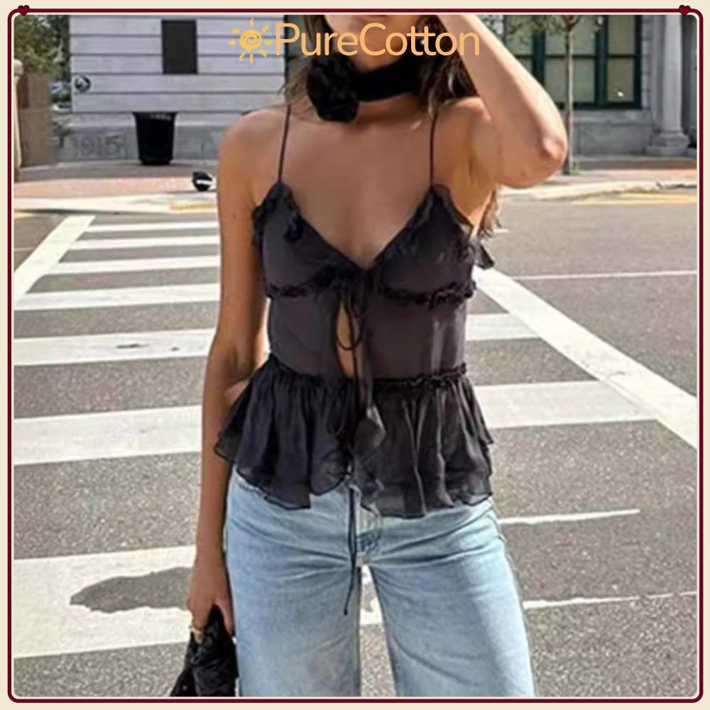 [Còn hàng] Áo ba lỗ thời trang PURECOTTON0, Áo sơ mi treo Polyester bán mỏng, Áo treo nữ