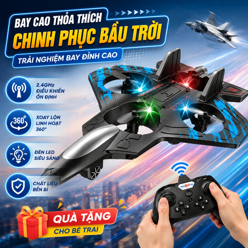 Máy Bay Đồ Chơi Điều Khiển Từ Xa Cho Bé,Đèn LED Rực Rỡ,Bay Vòng 360°,Pin…