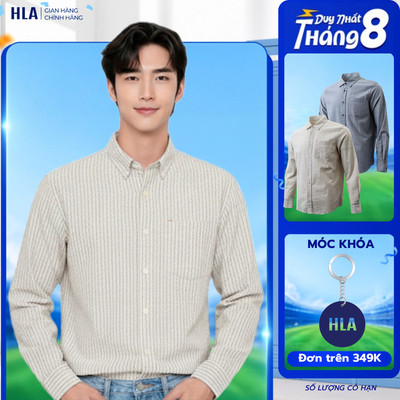 [GIÁ SỐC] Áo Sơ Mi Nam HLA Dài Tay Vải Poplin Nhún Họa Tiết Sọc, Mềm Mịn, Thoáng Mát