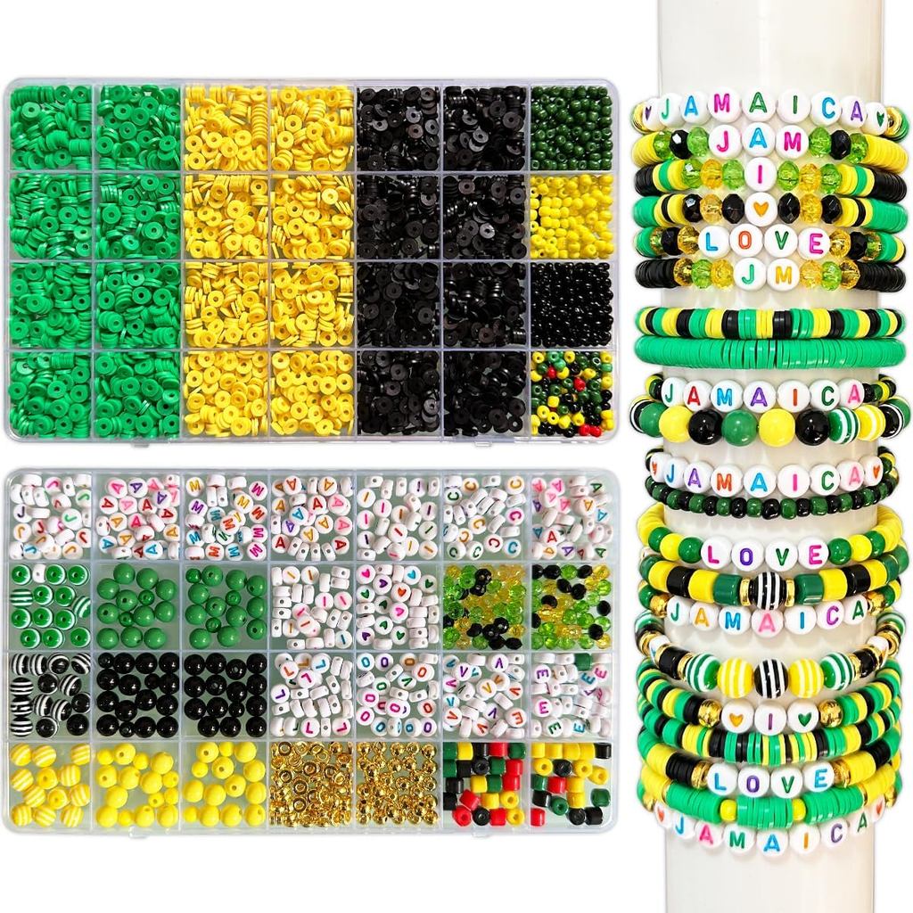 KOOMEKI Bộ dụng cụ làm vòng tay hạt đất sét Jamaica, I Love Jamaica Art DIY Craft Kit, Bộ đồ trang s