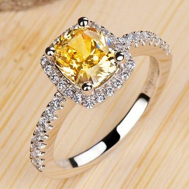 nhẫn bạc nữ nhẫn bạc 925 Bạc Sterling Micro-Bộ Đá Quý Citrine Tự Nhiên Nhẫn Nữ Vòng Cổ Vuông Kim Cươ