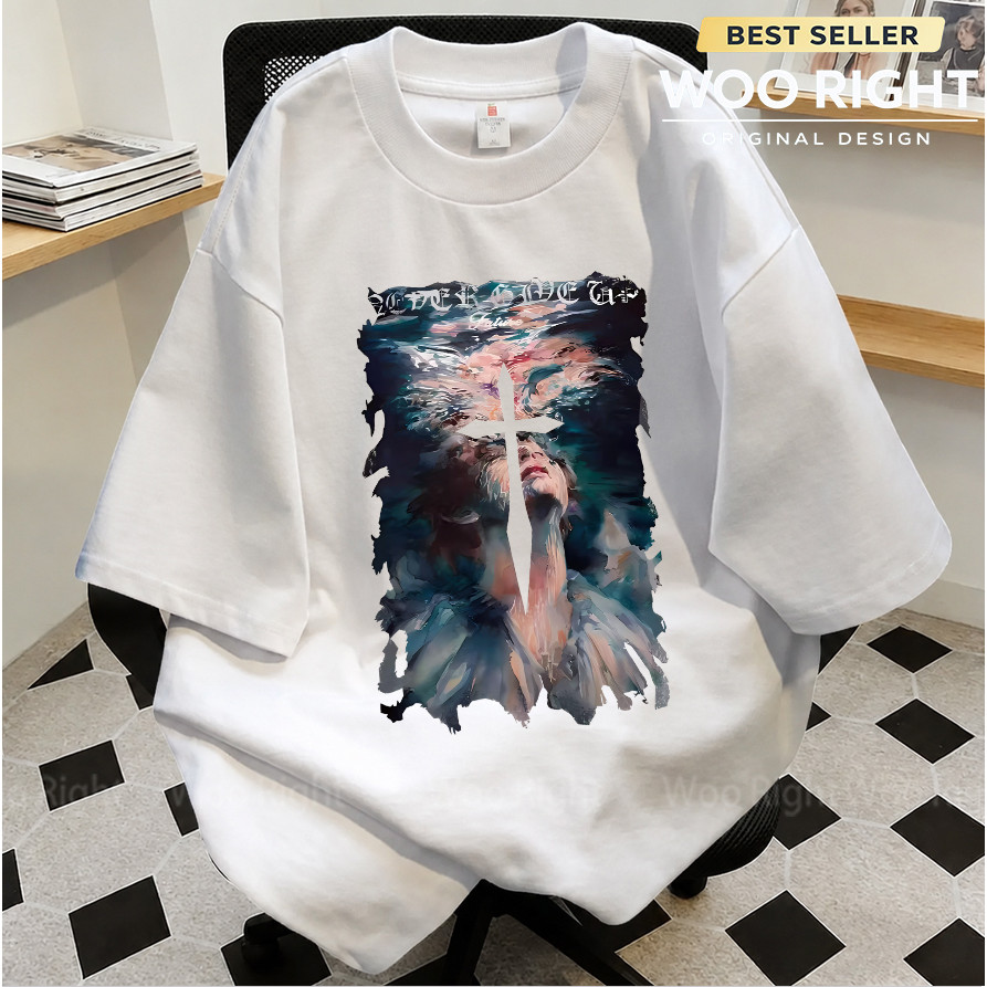COD Woo Right Boxy Loose White Áo thun sáng bóng trừu tượng Blue Ngực Wright Thiết kế ban đầu Quạt T