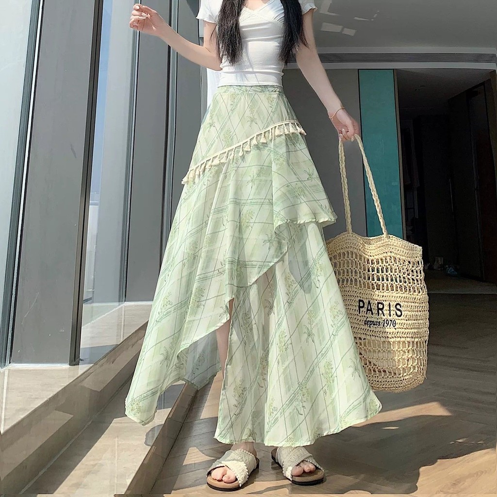 Váy Bohemian Không Đều Nữ Eo Cao Chia Giữa Chiều Dài Váy Khâu Hông Váy Bohemian Không Đều Nữ Cao Cấp