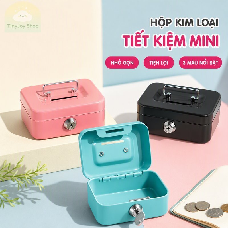 Hộp Đựng Tiền Kim Loại Mini Trẻ Em Tiền An Toàn Có Thể Khóa Đồng Xu Ngân Hàng Thép Hộp Bảo Quản Văn 