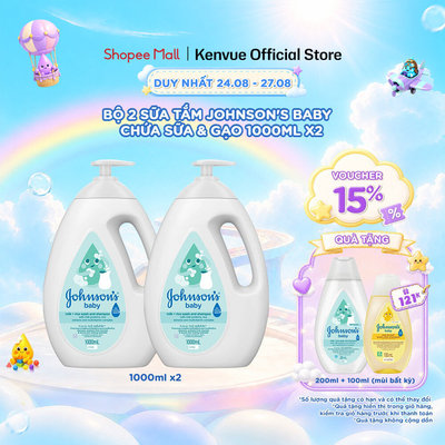 Bộ đôi sữa tắm Johnson's Baby chứa sữa và gạo 1000mlx2
