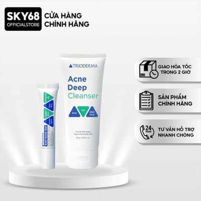 Bộ Đôi Gel Chấm Mụn Anti Acne Gel 15g & Gel Rửa Mặt Trioderma Acne Deep Cleanser 150g