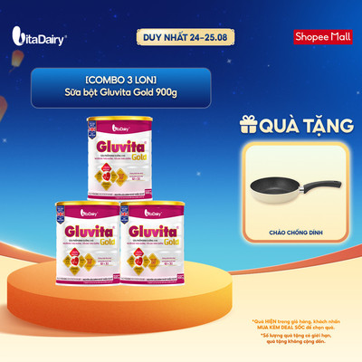 [COMBO 3 LON] Sữa bột Gluvita Gold dành cho người tiểu đường - Giúp kiểm soát đường huyết - Lon 900g