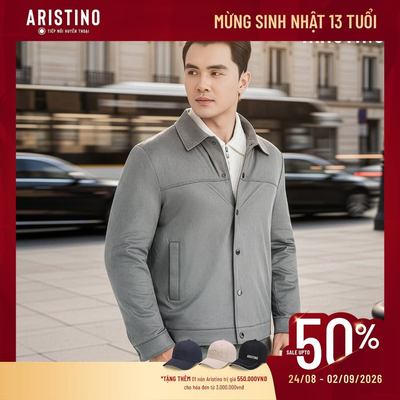 ARISTINO Áo Khoác Da Lộn Nam 2 Lớp Regular Fit AJK006EDP01 Cổ Bẻ Thanh Lịch Mềm Mịn Co Giãn Giữ Ấm