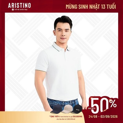 ARISTINO Áo Elite Polo Nam Ngắn Tay Regular Fit APS168S3EC Cotton Mềm Mại Thoáng Mát Cổ Tay Bo Rib Kẻ Jacquard