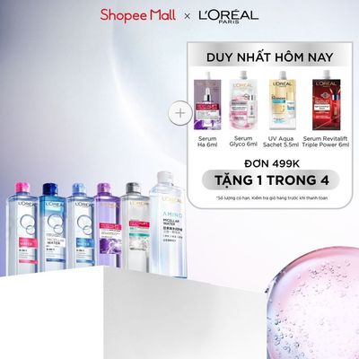[AMINO MICELLAR MỚI] Nước tẩy trang làm sạch sâu, loại bỏ bụi bẩn & trang điểm 3-in-1 L'Oreal Paris Micellar Water 400ml