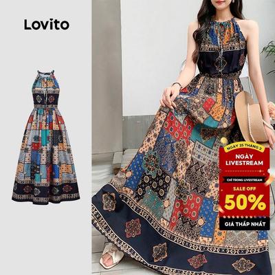 Đầm nữ Lovito Kỳ nghỉ xuân hè in phong cách dân tộc L143ED644