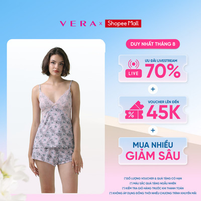 Bộ short nữ Vera polyamide in phối ren  - V0714