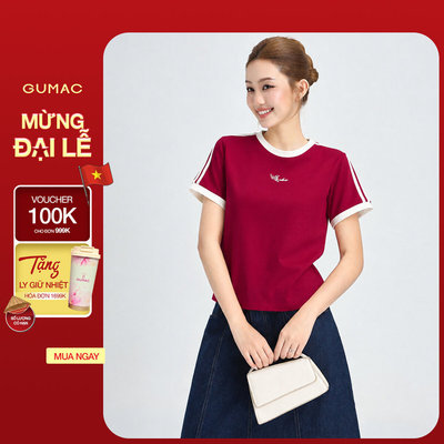 Áo Thun Nữ Gmorning - GUMAC Form Lửng Tay Ngắn Phối Sọc Cá Tính Trẻ Trung Năng Động YATG06045
