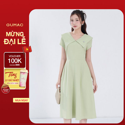 Đầm Nữ Form A GUMAC Cổ V Đính Phụ Kiện Chất Chéo Nhật Thanh Lịch DF07048