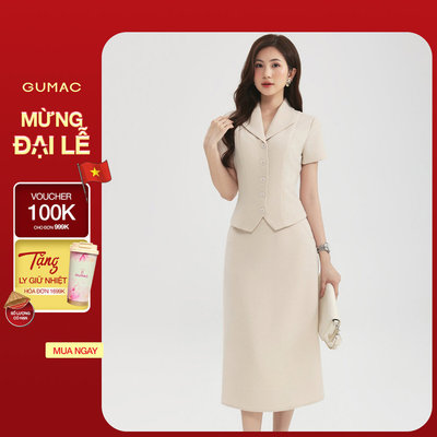 [Size S - XXL] Set lẻ Áo nữ GUMAC peplum cổ sam tay ngắn tôn dáng LAG0106 - Chân váy nữ GUMAC dáng A một lớp LVG0105