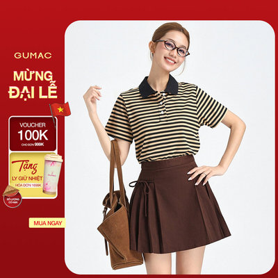 Áo Polo Nữ GUMAC Áo Thun Có Cổ Kẻ Sọc Ngang Chất Thun Gân Co Giãn Tay Ngắn Trẻ Trung LPLF1103