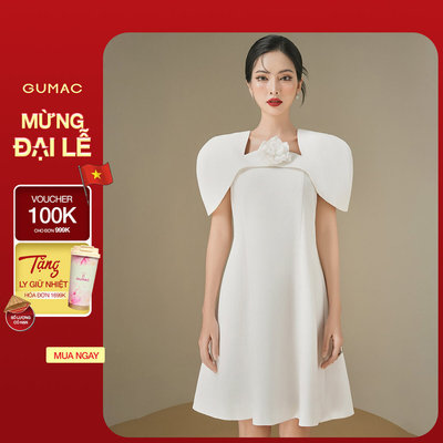 [SALE] Đầm nữ GUMAC A suông thiết kể kiểu cổ choàng vai vải cao cấp đi tiệc  DE06029