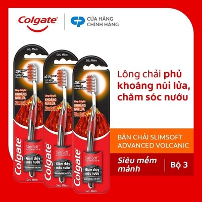Bộ 3 bàn chải Colgate SlimSoft Advanced khoáng núi lửa siêu mềm mảnh chăm sóc nướu