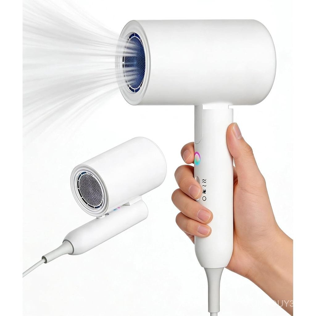Ionic Hair Dryer, 2000W Foldable Travel Hairdryer, Portable Compact Blow Dryer, White Big Wind and L